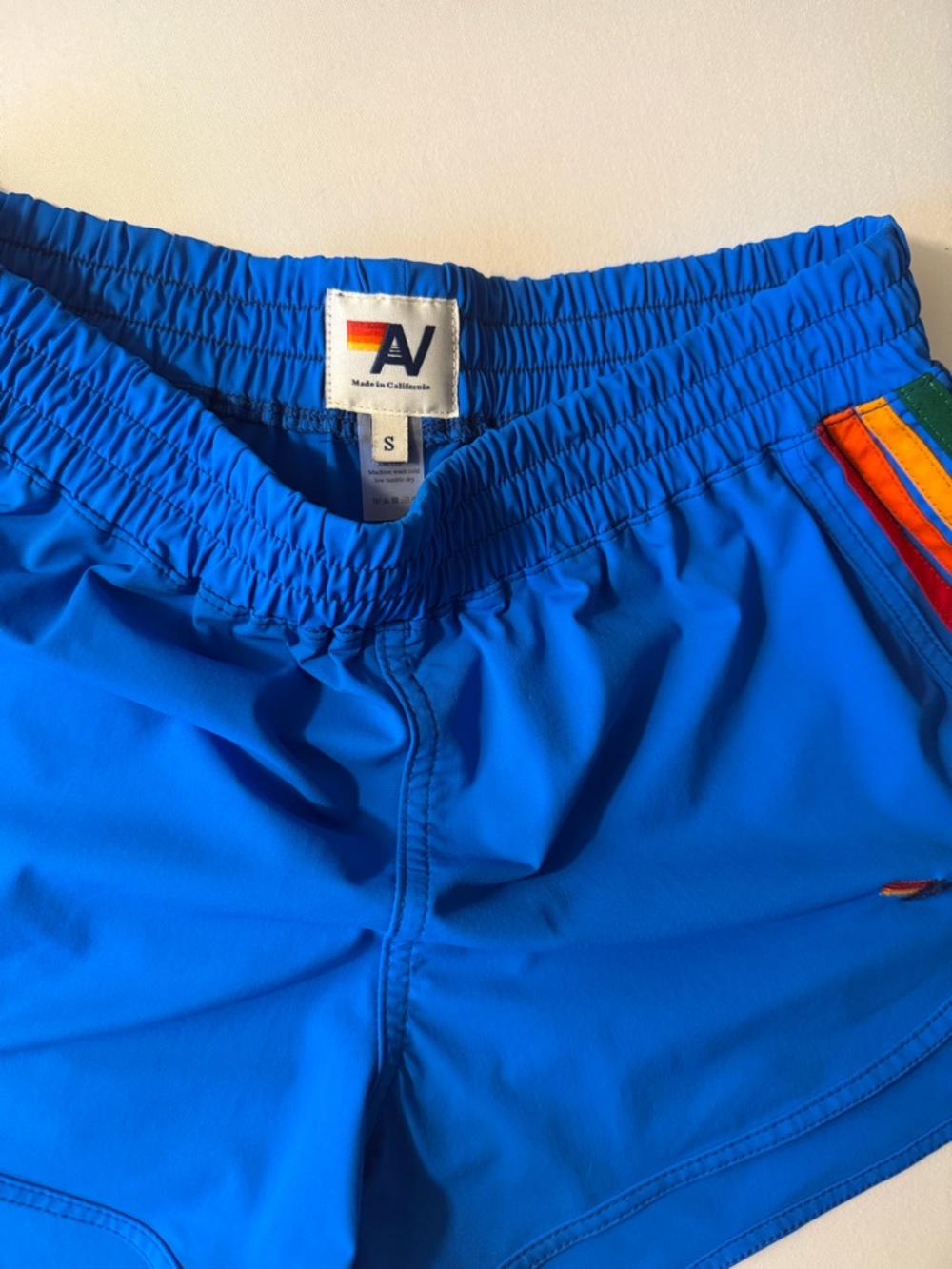 Aviator Nation Blue With Rainbow Stripe Flex Board Shorts Size Small Like New - Picture 2 of 3